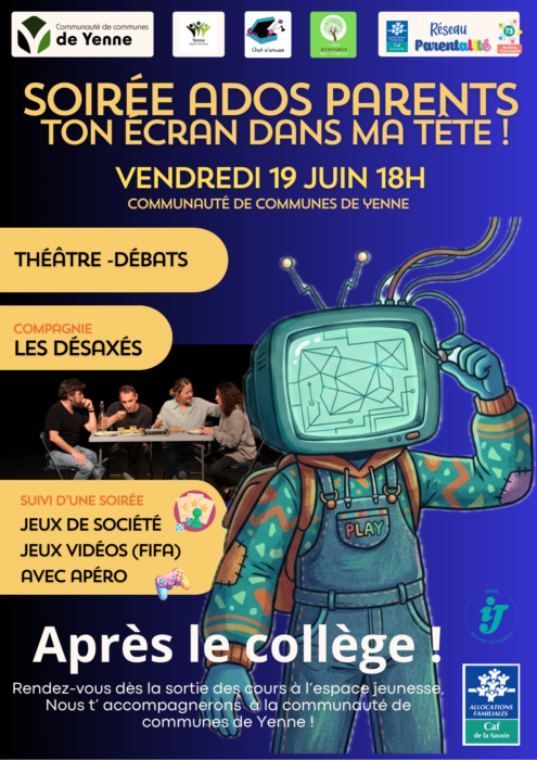 Soirée Ado/Parents « Ton écran dans ma tête » – Soirée théâtre et débat – 19 juin à 18 h